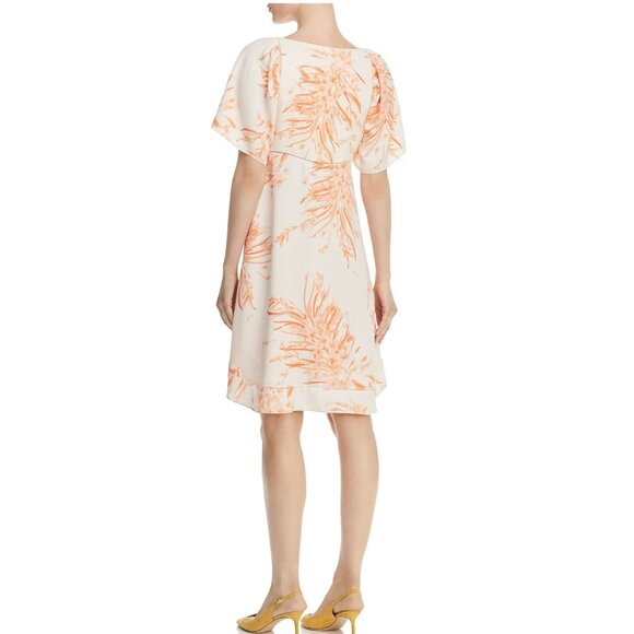 JOIE Floral Bow Detail Printed Short Sleeve V Neck A-line Hi-Lo Cocktail Dress - Picture 3 of 15